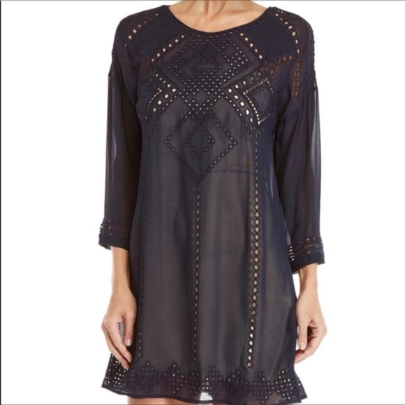 Club Monaco Navy Naoise Embroidered Dress - Picture 3 of 4